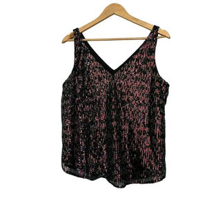 Loft Women's Blouse Top Size M Black Sequin 100% Polyester Sleeveless V-Neck NEW